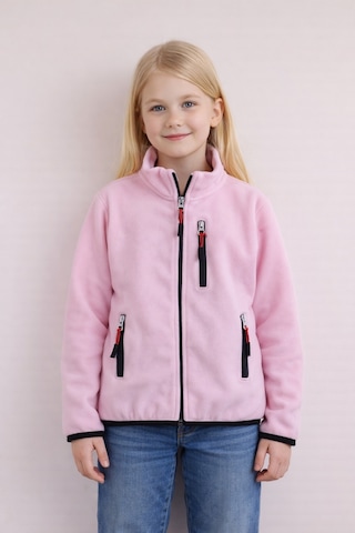 Monox Çocuk Lastik Manşetli Fermuarlı 3 Cepli Unisex Polar Ceket Pembe