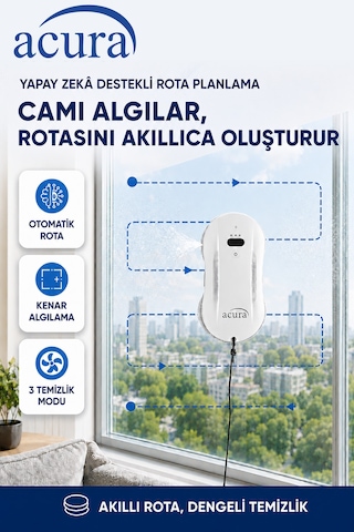 Acura AC-140 Sıvı Püskürtmeli Aı Cam Silme Robotu Uzaktan Kumandalı + 8 Yedek Ped