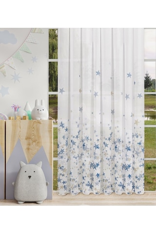 Caserta Home Star 4 Renkli Yıldızlı Çocuk Odası Tül Perde
