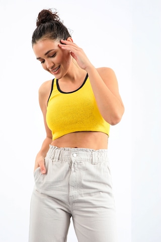 Tommy Life Sarı Basic Sıfır Kol Dar Kalıp U Yaka Kadın Crop Top Atlet - 97162 Sarı