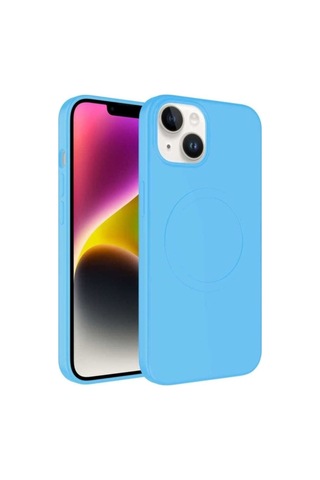 Apple Uyumlu iPhone 14 Plus Kılıf M-safe Wireless Şarj Özellikli Pastel Renk Silikon Zore Plas Kapak Mavi Açık