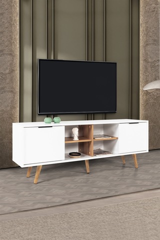 3618 Sina 160 Cm Ahşap Ayaklı , Metal Kulplu Tv Ünitesi , Beyaz - Söğüt Diğer