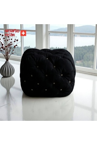 Smarto Relax Swiss Style Puf Zinal Ayaksız Kapitoneli Kare 45x45 Cm Baby Face Dekoratif Kapitoneli Dekoratif Puf Siyah
