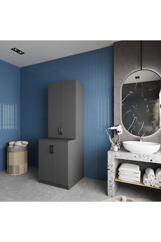 Aspen Çamaşır Ve Kurutma Makinesi Dolabı Banyo Dolabı Füme Antrasit