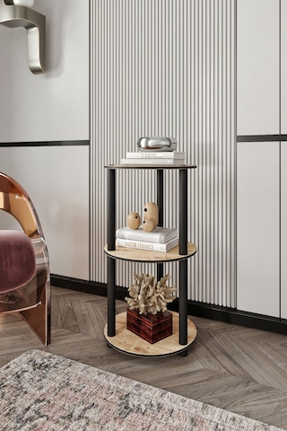 3 Katlı Dekoratif Yuvarlak Kitaplık Meşe Meşe