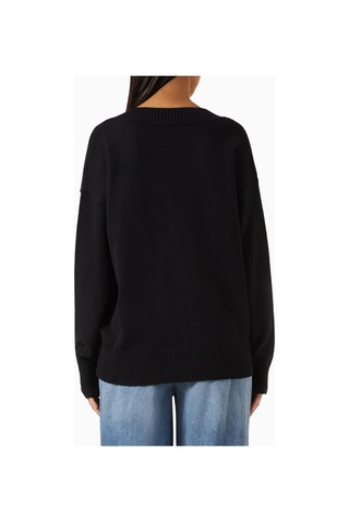 Good American Oversize Deep V Triko Kazak, Modern Rahat - Şık Kadın Stili Siyah
