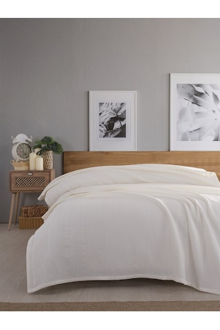 Tek Kişilik Waffle Pike 160x230cm, %100 Pamuk, Petek Tasarım, Krem Krem Krem