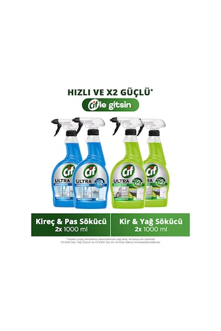 Cif Ultra Sprey Kireç Ve Pas Sökücü 1000 Ml X2 + Cif Ultra Anında Etki Kir Ve Yağ Çözücü 1000 Ml X2 Diğer