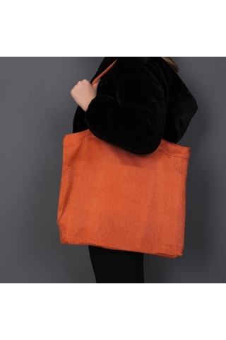 Hasır Dokulu Körüklü Kadın Kol Ve Omuz Çantası Turuncu-1414