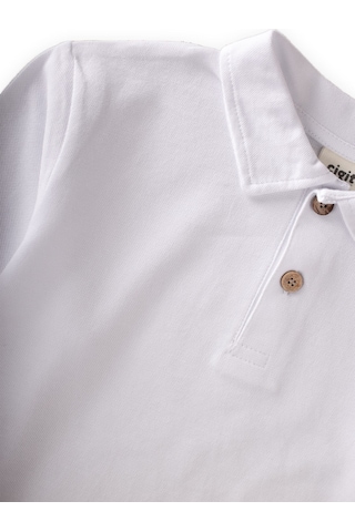 Cigit Polo Yaka Uzun Kollu T-shirt 5-12 Yaş Kırık Beyaz