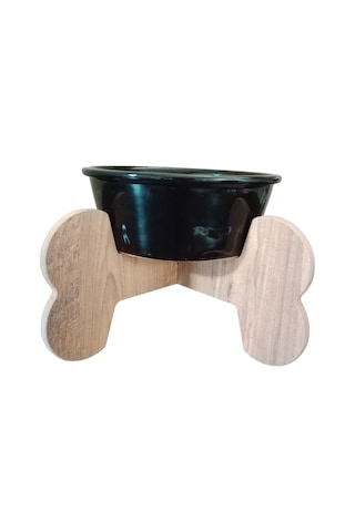 Realwood Seramik Kaseli Ahşap Ayaklı Tekli Büyük Irk Köpek Mama Su Standı