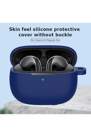 Xiyyadms Xiaomi Flipbuds Pro İçin Silikon Korumalı Kılıf - Gece Mavisi + Metal Karga Binici + Parlak Çanta Seti - Darbeye Dayanıklı, Taşınabilir, Şarj Uçlu Tasarım Koyu Mavi