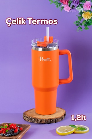 Perotti 17236-5 Colte V2 Paslanmaz Çelik Sporcu Termos Bardak Matara Turuncu 1,2 Lt Turuncu