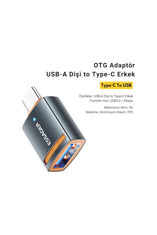 Essager Led Işıklı Type-c To Usb 3.0 Dönüştürücü Adaptör Mini Otg Usb3.0/5gbps Type-c Usb Çevirici Dönüştürücü