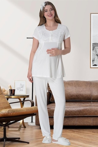Mecit Pijama Mecit 6060 Bayan Ekru Sabahlık Gecelik Pijama Hamile Lohusa Set 001