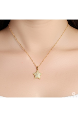 Çelik Zirkon Taşlı Yıldız Model Gold Renk Kadın Kolye 10351 Çok Renkli