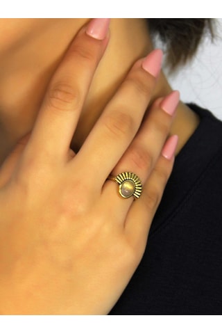 Doğal Taş Pembe Kuvars Taşlı Antik Model Kadın Ayarlanabillir Yüzük Euy82pk Pembe