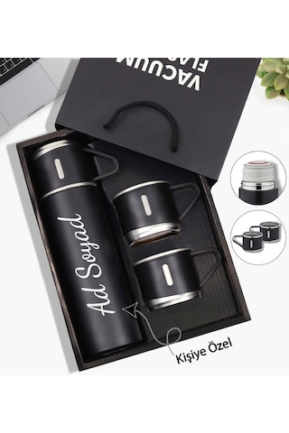 Üçlü Bardak Paslanmaz Çelik Termos Seti 500 Ml Siyah
