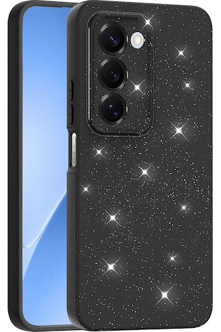 Redmi 15 Kılıf Kamera Korumalı Simli Lüks Mkst Koton Kapak - Siyah Siyah