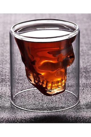 170ml Büyük Boy Isıya Dayanıklı Borosilikat Kuru Kafa Tasarımlı Çift Cidarlı Cam Bardak Şeffaf
