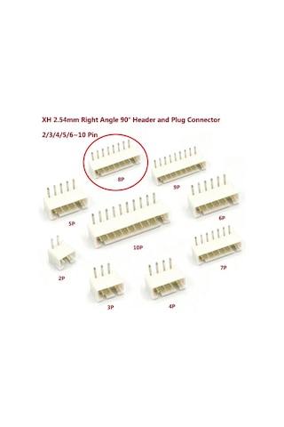 8 Pin Jst-xh 2.54 Tunik Konnektör Erkek Eğik 90