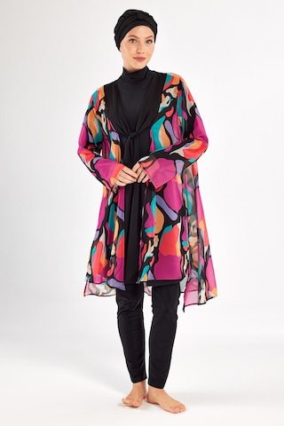 3'lü Pareolu Likralı Tam Kapalı Tesettür Mayo Yumı 1134 Siyah Siyah