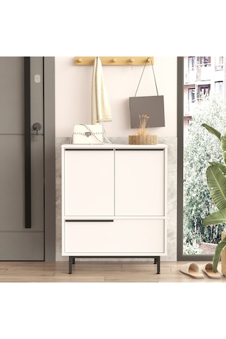 Yurudesign Ocean Ayakkabılık Çok Amaçlı Dolap 3 Kapaklı Metal Ayaklı Beyaz On8c-w Beyaz