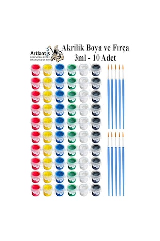 Akrilik Boya 3 Ml 6 Renk Resim Fırçası 10 Paket Mini Küçük Akrilik Boya Taş Ahşap Seramik Tuval Alçı Tuval Etk