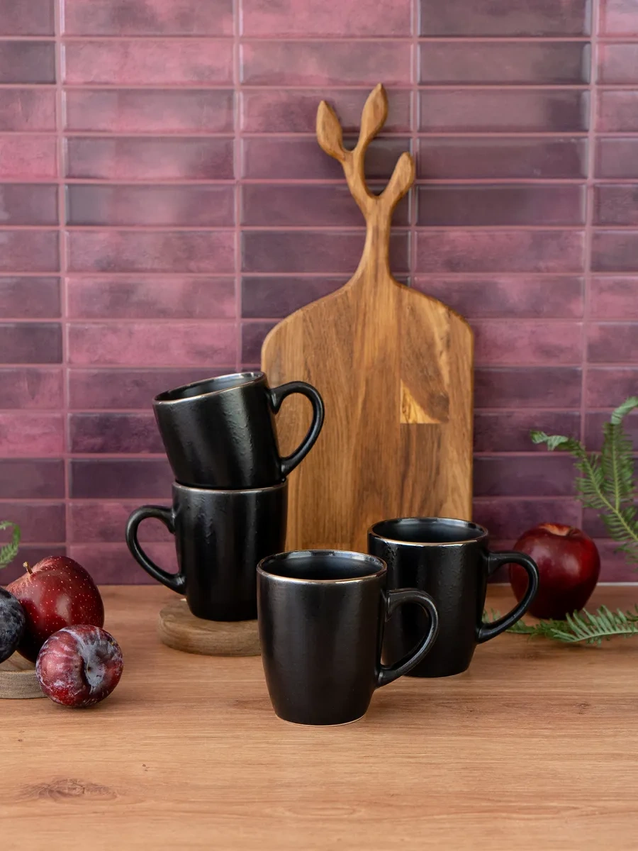 Korall Çay Kupası Seti 4 Parça Seramik Çift 350 Ml Elite Siyah 194944996 Siyah