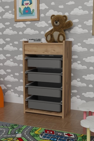 4 Sepetli Oyuncak Dolabı Çok Amaçlı Dolap Atlantik Çam - Gri Kahverengi