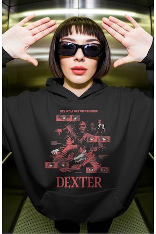 Sevbano Efsane Dizi Dexter Ön Baskılı Unisex Oversize Premium Hoodie Siyah