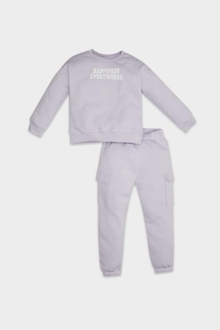 DeFacto Kız Bebek 2'li Takım Baskılı Kalın Sweatshirt Beli Lastikli Jogger Eşofman Altı D6206A5NSPR305 Mor
