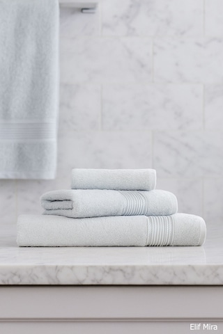 3 Parça Banyo Havlu Seti Pamuklu Günlük Kullanım Basic Açık Gri