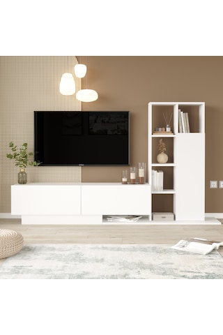 Robin Home Lotus Tv Ünitesi Kapaklı Kitaplık Raf Beyaz