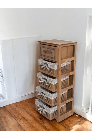 Ahşap 5 Çekmeceli Yıkanabilir Bezli Sebzelik Atlantik Çam