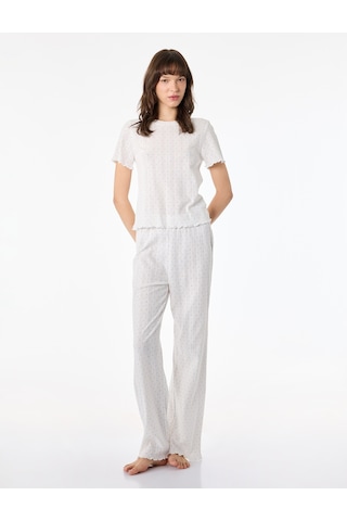 Koton Kısa Kollu Rahat Kesim Pamuklu Pijama Takımı - 2'li Set Ekru Desenli 6slk40091mk