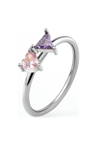 14 Ayar Altın Kaplama Kalp Ve Üçgen Renkli Taşlı Yüzük - Rs00113 Altın