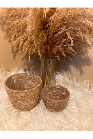 V Şeklinde Hasır Kalın Örgü İçi Poşetli Saksılık Küçük Ve En Küçük Boy