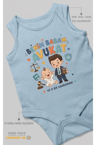 Morivokids Benim Babam Avukat Sıfır Kol Bebek Zıbını %100 Pamuk Bebe Mavisi