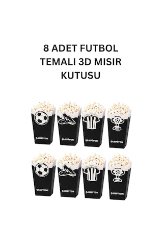 Siyah Beyaz Futbol Temalı 3d Mısır Kutusu 8 Adet