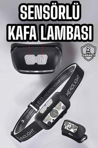 Kafa Lambası Kamp Lambası Sensörlü Şarjlı Ayarlanabilir Çok renkli
