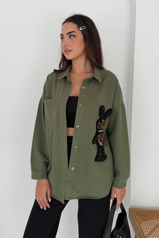 Leopar Ayıcık Armalı Gabardin Kumaş Gömlek Haki Haki