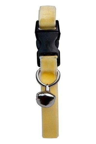 Kadife Zilli Ayarlanabilir Kedi Boyun Tasması 22-30 Cm Sarı-18503