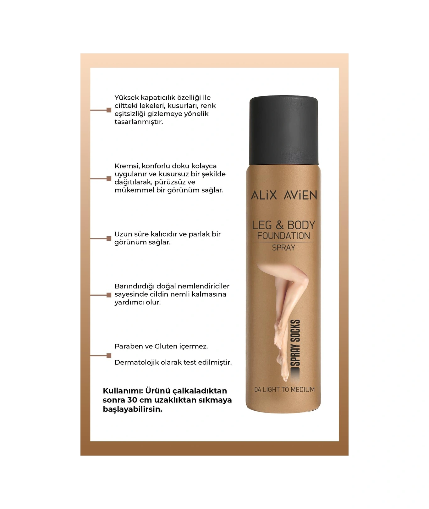 Alix Avien Bronzlaştırıcı Etki Sprey Çorap Bacak Fondöteni Light To Medium 75 ML