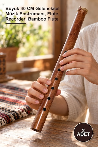 2 Adet Bambu Flüt Büyük 40 Cm Geleneksel Müzik Enstrümanı, Flute, Recorder, Bamboo Flute