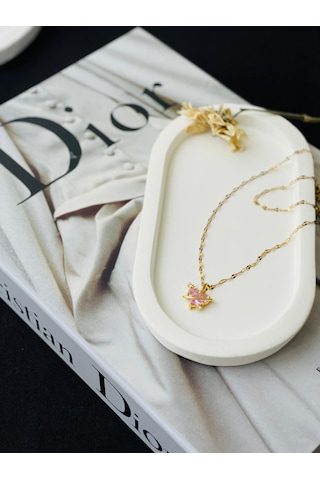 Zirkon Taşlı Satürn Model Kalp Detay Çelik Kolye