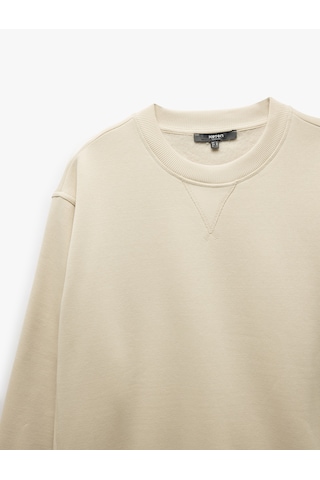 Koton Bisiklet Yaka Dikiş Detaylı Şardonlu Pamuk Karışımlı Basic Sweatshirt Ekru 5sam70045mk Ekru