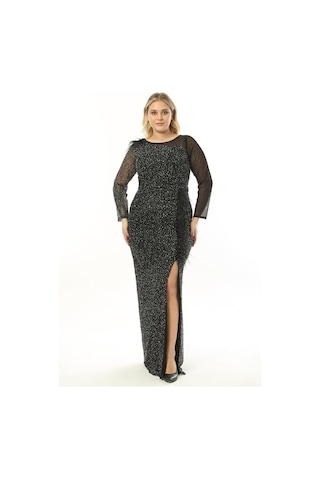 Ladies First Büyük Beden 3854 Siyah Uzun Abiye Elbise 001