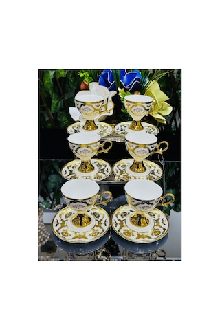 Acar Porselen 6 Kişilik Luxury Series Florcita Kahve Fincan Takımı 90 Ml Sarı