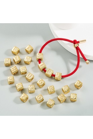 Fastbuy İngilizce Mektup Boncuk Bilezik Pirinç Mikro Kakma Çift Kırmızı Dize Çekme L Stil Çok Renkli Takı Çok Renkli